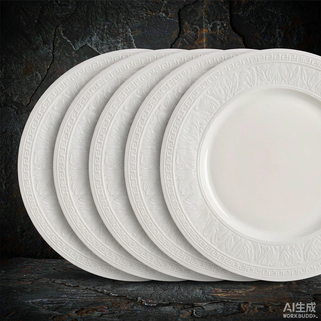 Embossed White Porcelain Dinner Plate