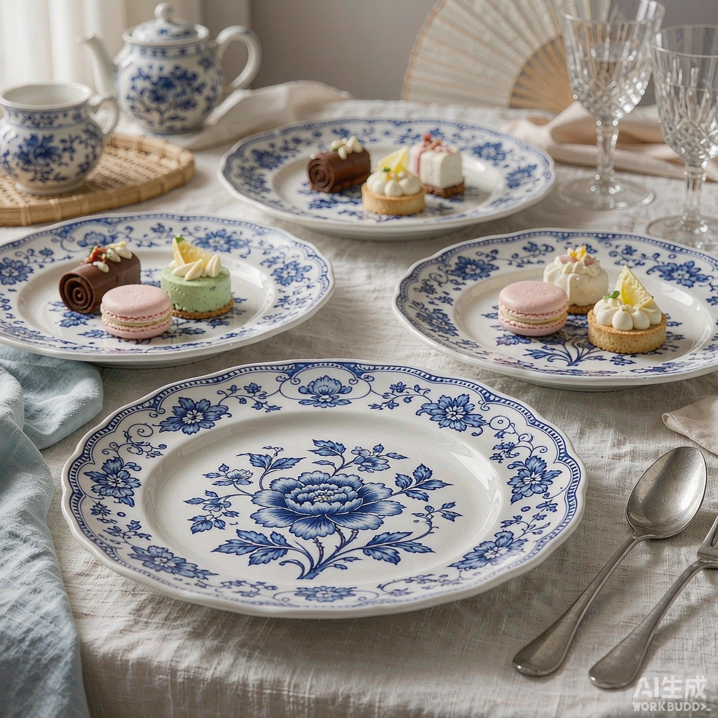 Hand-painted Blue & White Dessert Plate